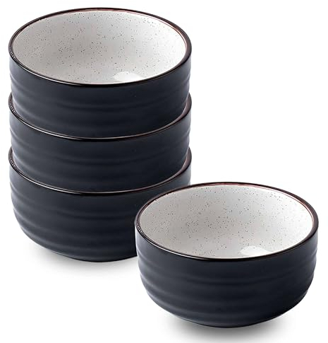 TYMYYS Scodella Colazione, Colazione, 400ml Ciotole Zuppa, Ciotole Ramen, Poke Bowl, Bowl Colazione, Ciotole Ceramica-Nero-Set di 4