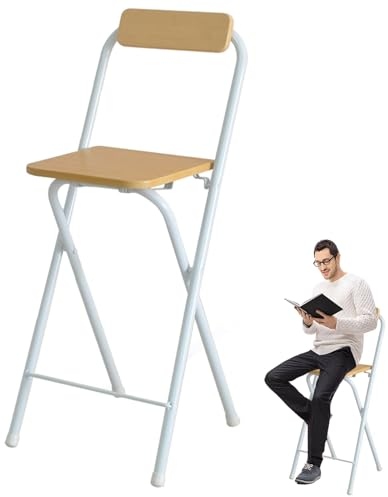 Pealihuy Klappbarer Küchen-Barhocker, klappbarer Hochstuhl mit Rückenlehne, Frühstückshocker in Thekenhöhe für Zuhause, Esszimmer, Büro, Garten (natürlich, 65 cm)