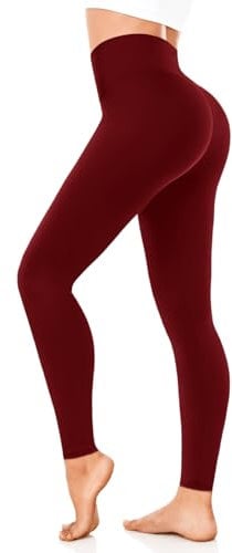 FuelMeFoot Leggings Damen High Waist Blickdicht Leggins mit Bauchkontrolle Slim Fit Angenehm Weiche Elastische Sportleggings.1 Pack-07-Weinrot S/M