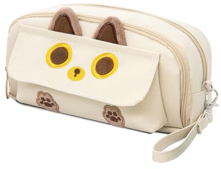 LJCZKA Niedliche 3D Federmäppchen Katze Große für Mädchen Jungen, Mäppchen Reißverschluss mit 4 Fächern für Büro Hochschule Schule