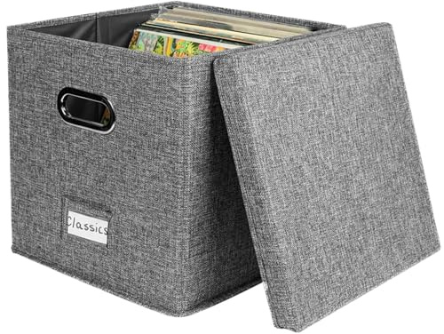 Nbbwwu Aufbewahrungsbox für Vinyl-Schallplatten mit Deckel, einfacher Schallplatten-Organizer für einzelne Schallplatten, LP-Halter mit Deckel, stapelbar, tragbarer Schallplattenhalter für