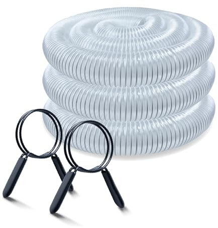 POWERTEC 70439 2-1/2 x 20' PVC Dust Collection Hose with 2pc 2-1/2 Inch Double Loop Hose Clamps for Dust Collector for Woodworking and Shop Vacuum, Quick Release Spring Clamps for Dust Fittings