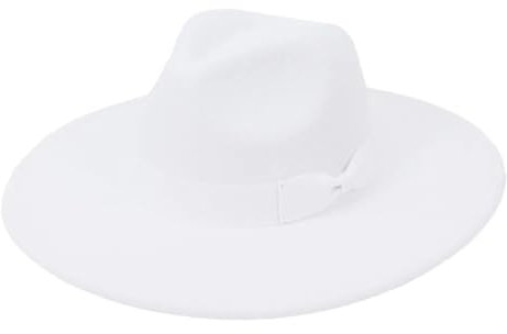 Pegsmio Damenhut mit großer breiter Krempe, Winter, Herbst, elegant, Retro-Filz, Fedora-Hut, Hochzeit, Kirchenkleid, formeller Hut, weiß, 6 7/8/7 1/8