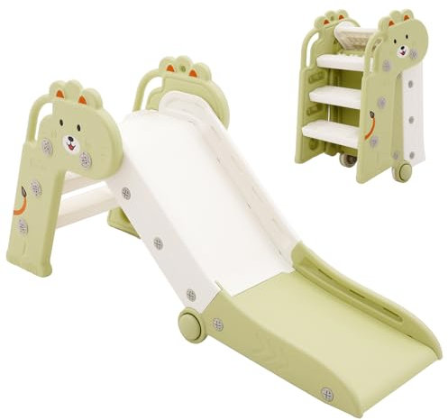 Kids Slide, Toddler First Slide for Indoor, Freestanding Slides for Kids White and Green, Folding Kids Soft Play Equipment