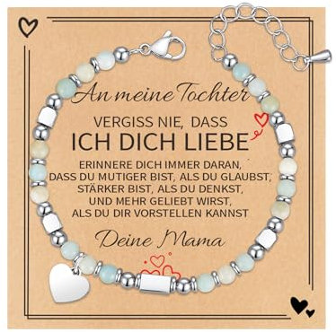 TOLOWOBK Geschenke für Mädchen Damen Edelstein Chakra Armband Mädchen Herz Charm Perlenarmband Heilsteine Perlen Armbänder Einschulung Schulanfang Geburtstag Geschenke für Tochter Enkelin Schwester