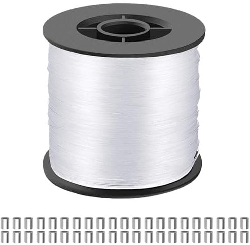 Ksvaye Transparent Nylonschnur Reißfest 0,8mm x 200m Nylonfaden Angelschnur Transparent Durchsichtiger Faden Durchsichtige Schnur zum Aufhängen mit 100 Crimphülsen für Armbänder DIY Crafting Basteln