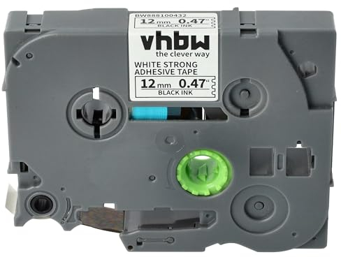 vhbw 1x Schriftband-Kassette kompatibel mit Brother PT 1090, 1090BK, 1100 Etiketten-Drucker 8m x 12mm Schwarz auf Weiß, Extra Stark, Laminiert