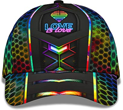 Baseballkappe LGBT Neon Herz Regenbogen Hut 3D Druck Liebe Ist Liebe Für LGBT Community Club Baseball Mütze Outdoor Sonnenblende Mütze Sport Schirmmütze Basecap Für Herren, Teenager, Damen
