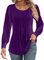 Cuptacc Langarmshirt Damen Elegant Rundhals Plissee Oberteile Damen Mit Knöpfen Puffärmel Casual Oberteil Dunkelviolett Mittel M 38-40