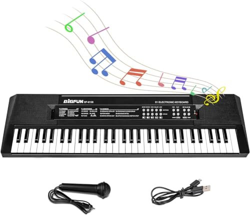 Piano Teclado de 61 Teclas para Niños, Teclado Musical con Micrófono, Piano Electrónico Portátil para la Enseñanza, Juguete Regalo para Principiantes Niños y Niñas de 3 a 12 Años, Altavoces Integrados
