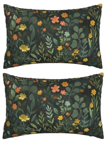 Outdoor Kissen Grün Kissenbezug 40 x 80 , Outdoorkissen Wasserdicht Kissenhüllen 2er Set Kissenbezüge Sommer Pflanzen Muster Deko Kissen, Sofakissen Leinen Lounge Kissen für Outdoor Garten Balkon J387