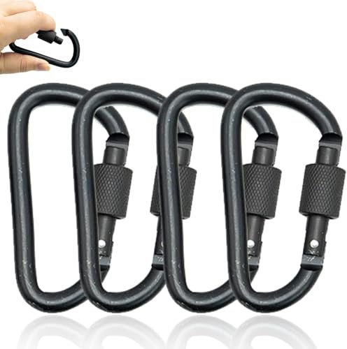 4Pcs Locking Carabiner Clips, D-Ring Carabiners with Screw Lock, Duty Aluminum Alloy Locking Key Chain Carabiner Clip Hook for Camping Hiking
