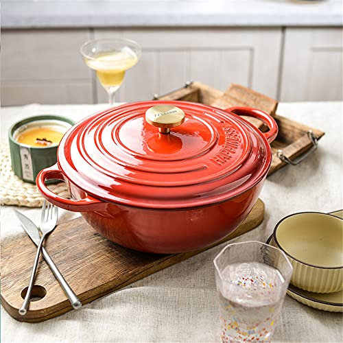 Enameled Cast Iron Skillet - Covered Casserole Dish with Lid - Ceramic Enamel Cookware Skillet with Dual Handles, Oven Safe Superior Heat Retention Nonstick