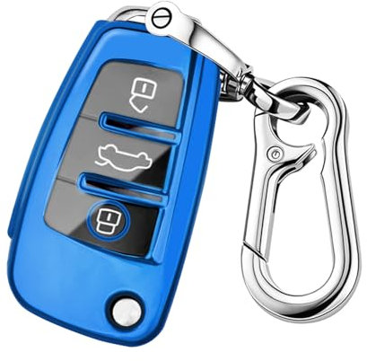 FT FUNTOR Schlüssel Hülle für Audi,3 Transparente Tasten TPU mit Schlüsselanhänger für Audi Autoschlüssel Hülle,Passen für Audi A1 A3 A4 A6 A8 Quattro Q2 Q3 Q7 R8 RS3 RS6 S3 S6 TT TTS (D-Blau)
