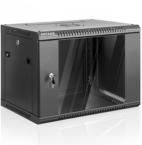 6U Wall Mount Rack Server Cabinet with Visual Glass Door, Home Network Cabinet with Locks, Cooling Fan, Server Rack for IT Equipment, A/V Devices, Office (6U)