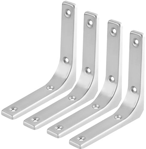 ZiYuya 4pcs Support Etagère Murale Fixation Flottante Support, Tablette Support Dissimulé, Equerre Charge Lourde en Métal L Support Etagère Murale pour étagère support d'angle mural Argenté 3 Inch
