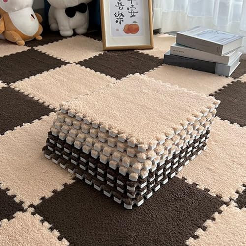 Interlocking Carpet, EVA Foam Mats Fluffy, Splicing Puzzle Play Carpet Floor Tiles, for Home Parlor Bedroom (12p)(Dark brown-brown,30 * 30 * 1cm)