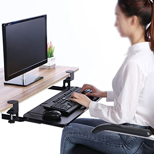 Ergonomic Desk Wrist Support with Sliding Tray for Keyboard Height Adjustable and Easy to Pull Out Under Desk Keyboard Tray with Arm Support Bracket Teak Finish 21x10 Inches
