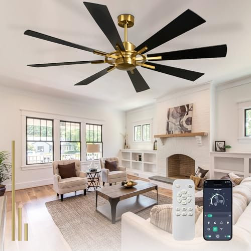 Depuley Ceiling Fan Without Light: 60 Inch Big Fan with Remote Control for Patio Porch - Copper Fan for Indoor - Large Farmhouse Fan Reversible 8 Blade Quiet DC Motor