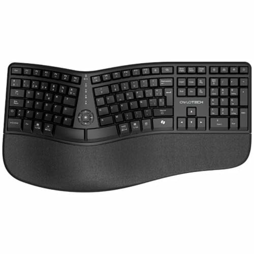 Owlotech Teclado con Cable USB Ergonómico con Reposamuñecas, Tecla Copilot, Layout Español, Compatible con Windows y Mac (EK500 Wireless Ergonómico)