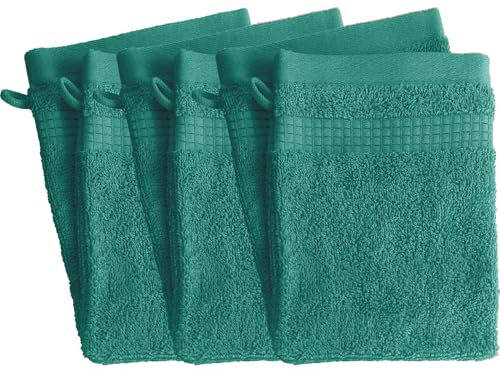Lot de 6 Gants de Toilette - 100% Coton - 450 GR/m2 - Vert Lagon