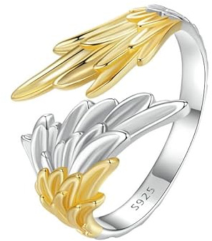 ShiYu Feder-Engelsflügel-Ringe aus 925er Sterlingsilber,verstellbar,zierlich,stapelbar,Daumenringe,Geschenk für Freundin,Mama und Familie