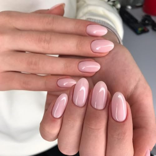 Almond False Nails Tip - 24pcs Short Light Pink Color Stick on Nails - Press on Nail Removable Glue-on Nails Fake Nail Women Girls Nail Art Accessories