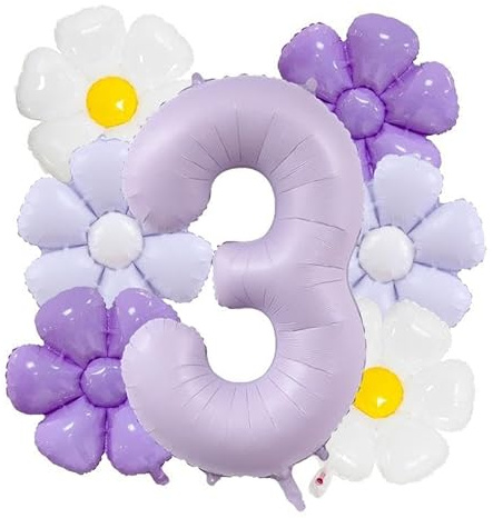 DIWULI Blumen Deko Geburtstag 3 Jahre - Luftballon Set Lila