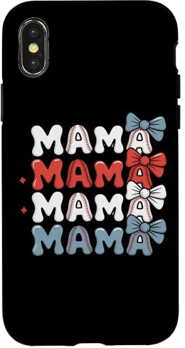 Mama Baseball Stitch Bow Mama Mama Case for iPhone X/XS