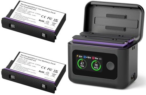 Rszfnjxry X5 Batteries 2 Pack 2800mAh with 27W LCD 5-in-1 Fast Charge Hub for Insta360 X5