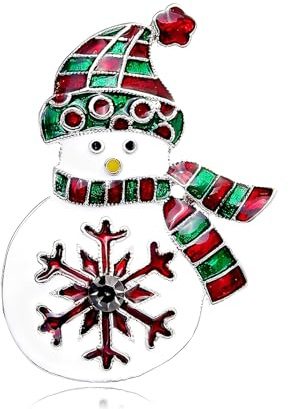 Niedliche Schneemann-Brosche für Frauen – Emaille Weihnachten Anstecknadel mit CZ Kristall Schneeflocke, 5,2 cm Festliche Legierung Corsage, Geschenk für Kleidung, Tasche, Schal, Hut