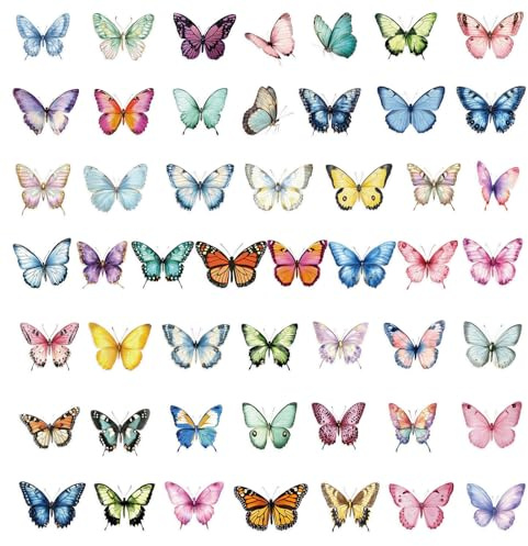 Nurila 50 Stück Schmetterlingsaufkleber für Kinder, Scrapbooking Sticker | Stickers Kinder Erwachsene, Blumen und Schmetterling Deko, Farbenfrohe Frühlingsblumen-Puffy-Aufkleber, Partyzubehör