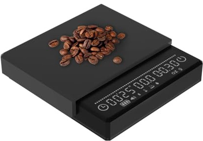 Cecotec Digital Kaffeewaage Baristeo Scale. 0,1 g Präzision, 0,3 g–2 kg, 3 Modi (Timer+Gewicht, Manual Ratio, Smart Espresso), kompakt rutschfest, USB-Ladung, ideal fürs Barista-Ritual