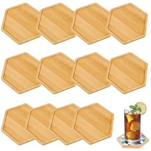 12Pcs Bamboo Coasters, Wooden Coasters Blank Base Trays for Cups Coffee Candles Table Decor Living Room DIY Crafting
