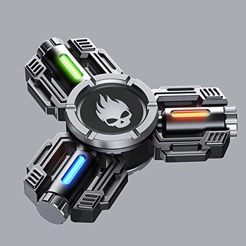 AYUNJIE Fidget Autismus Sensory Spinner Geschenke für Erwachsene und Kinder, Stress Angst ADHD Relief Fidget Spielzeug, Metall Finger Hand Spinners Sensorik Spielzeug mit leuchtendem Licht (A,Schwarz)