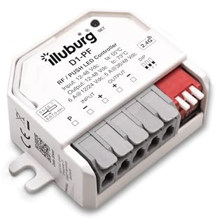 illuburg LED Controller Dimmer für LED-Streifen über 2,4GHz RF Fernbedienung PUSH-Taster 12V 24V 48V Funk Dimmschalter Dimmaktor