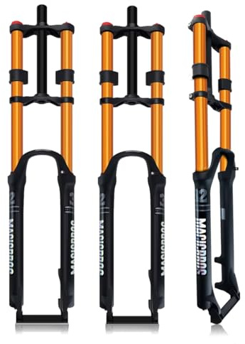 HOMSXPAC Forcella Ammortizzata per Mountain Bike DH da 26, 27,5 e 29 Pollici, Escursione di 180 mm (1-1/8), cannotto Pneumatico Dritto, Doppia Piastra 9 x 100 mm, Blocco Anteriore Manuale,