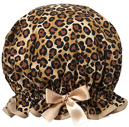 Dilly Daydream Wild Thing Shower Cap - Leopard Print Cotton - Waterproof - British Made - Long Hair - Adjustable - Machine Washable - Long Lasting