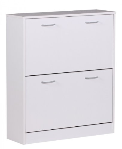 Wohnling Schuhkipper Kiel Weiß matt 2 Fächer 75 x 87 x 24 cm, Design Holz-Schuhschrank zum klappen, Schuhkommode modern mit Ablage