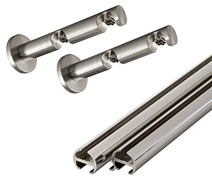 Victoria M. Gardinenstange Vorhangstange Vorhangschiene 2-läufig inkl. Wandhalter, Silber, 300 cm (4 x 150 cm)