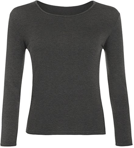 Women Long Sleeve T-Shirt Top Basic Casual Plain Stretch Vest Body Blouse Tee Layering, M/L 12-14, Charcoal