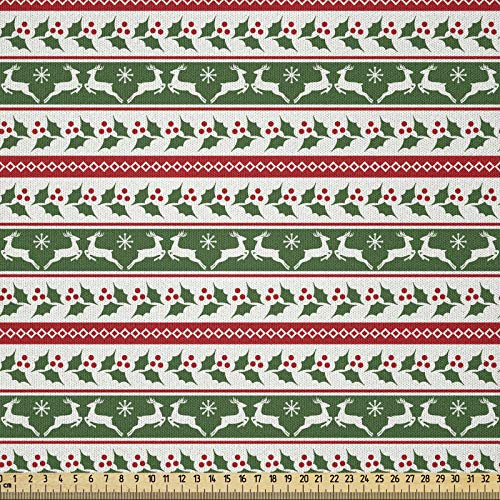 ABAKUHAUS Weihnachten Microfaser Stoff als Meterware, Rentiere Borders, Deko Basteln Polsterstoff Textilien, 2M (230x200cm),Dunkelgrün Bordeauxrot