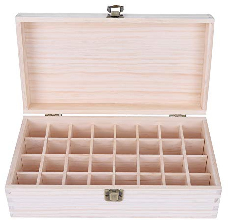 Qkiss 32-Grid Aufbewahrungsbox für ätherische Öle und Nagelgel - Holz, Rechteckig, Ca.28,2 × 16 × 8,2 cm