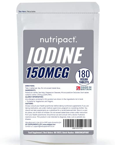 Iodine Supplement 150mcg Tablets - 365 Vegan Tablets - 1 Year Supply - Source of Iodine from Potassium Iodide - Suitable for Vegans - UK Made
