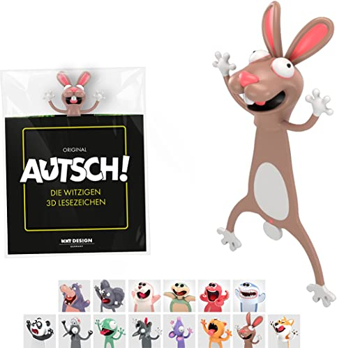 KXT Witzige 3D Lesezeichen - Original AUTSCH! Cartoon Tiere - Lustiges Geschenk für Kinder und Erwachsene (Hase)