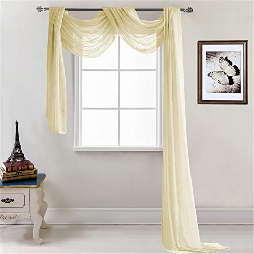 Nicole Knupfer 1 Stück Querbehang Transparente Freihanddeko aus transparentem Voile Deko Einfarbige Gardinen Dekoschals Vorhang für Schlafzimmer Wohnzimmer Hochzeit 52x216 Inch (Hellgelb)