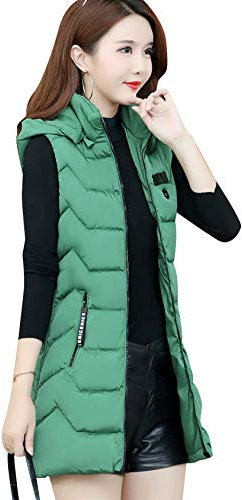 EFOFEI Frauen Lässige Weste Mit Taschen Langer Mit Kapuze Gepolsterter Puffer Fashion School Warmes Mantel Grün S