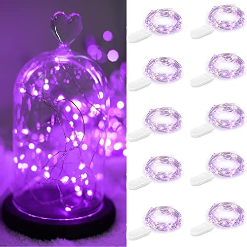 10 Stück LED Lichterkette Batteriebetrieben 1m 10 LED Silberdraht Lila Wasserdicht Flasche Stern Lichterkette für Weihnachten Party Hochzeit Zimmer Dekoration Außen Innen