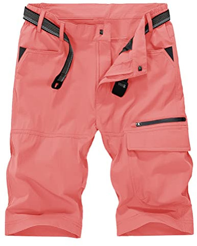 KEFITEVD Shorts D'extérieur Short Cargo Homme Elastique Bermuda Pantalon Court pour Homme avec Poches Zippées,Rose,36