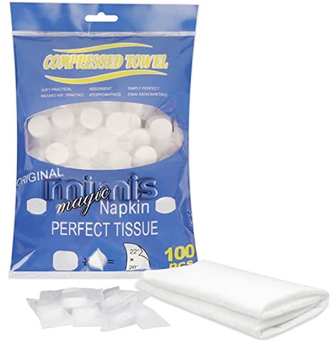 Simpolor 100/200 Stück komprimierte Handtücher tragbare Einweg Mini komprimierte Toilettenpapier Tabletten Haushaltshandtücher für Reisen Camping Wandern Sport Schönheitssalon,Blau